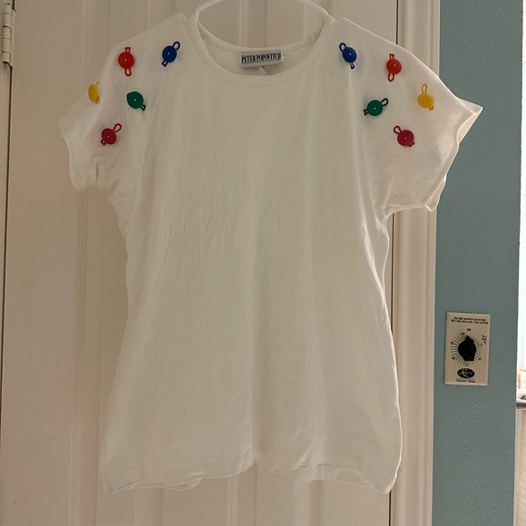 Vintage Peter Popovitch Colorful Button White T-Shirt size medium/large. - Picture 1 of 6